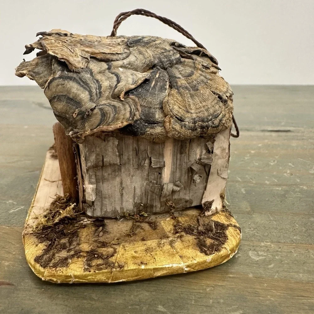 Mini Handmade Twig Bark Cottage Hanging Ornament Rustic Fairy House Folk Art